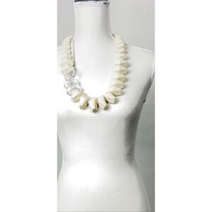 Cream and Clear Geometric Spine-Inspired Statement Necklace